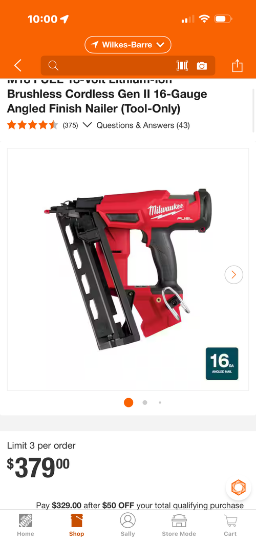 16'Gauge Angled Finish Nailer
lavadora para acabador
ngulares calibre 1f
Cloueuse de finition angulaire de calibre 16 2841-20 tool only