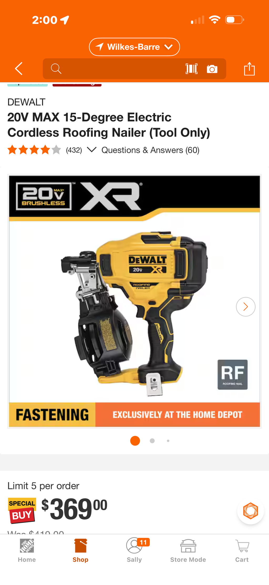 Dewalt DCN45RNB cordless roofing nailer