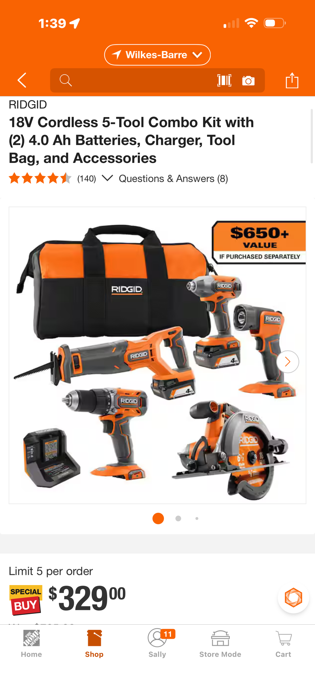 RIDGID18V Cordless 5-Tool Combo Kit