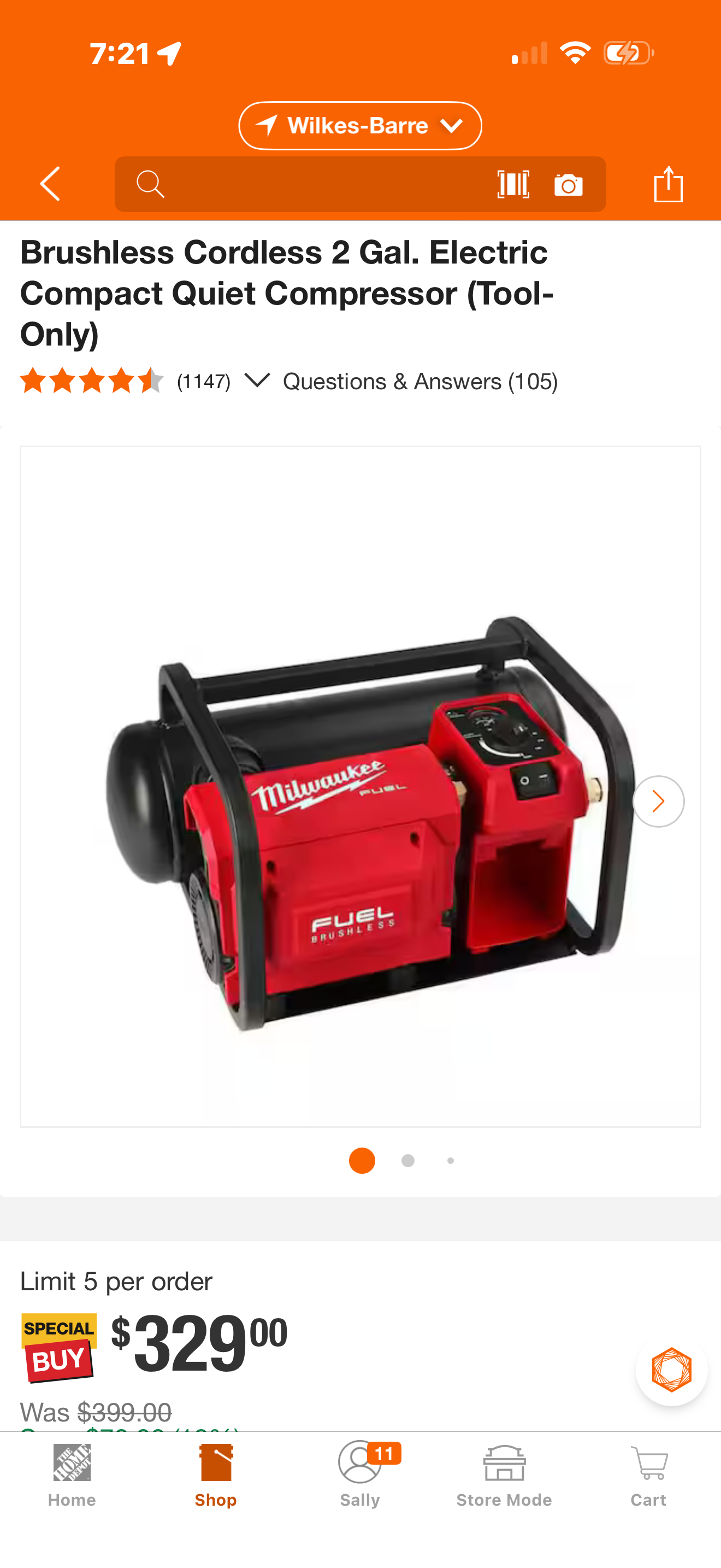Milwaukee
M18 FUEL 18-Volt Lithium-Ion Brushless Cordless 2 Gal. Electric Compact Quiet Compressor (Tool-Only)