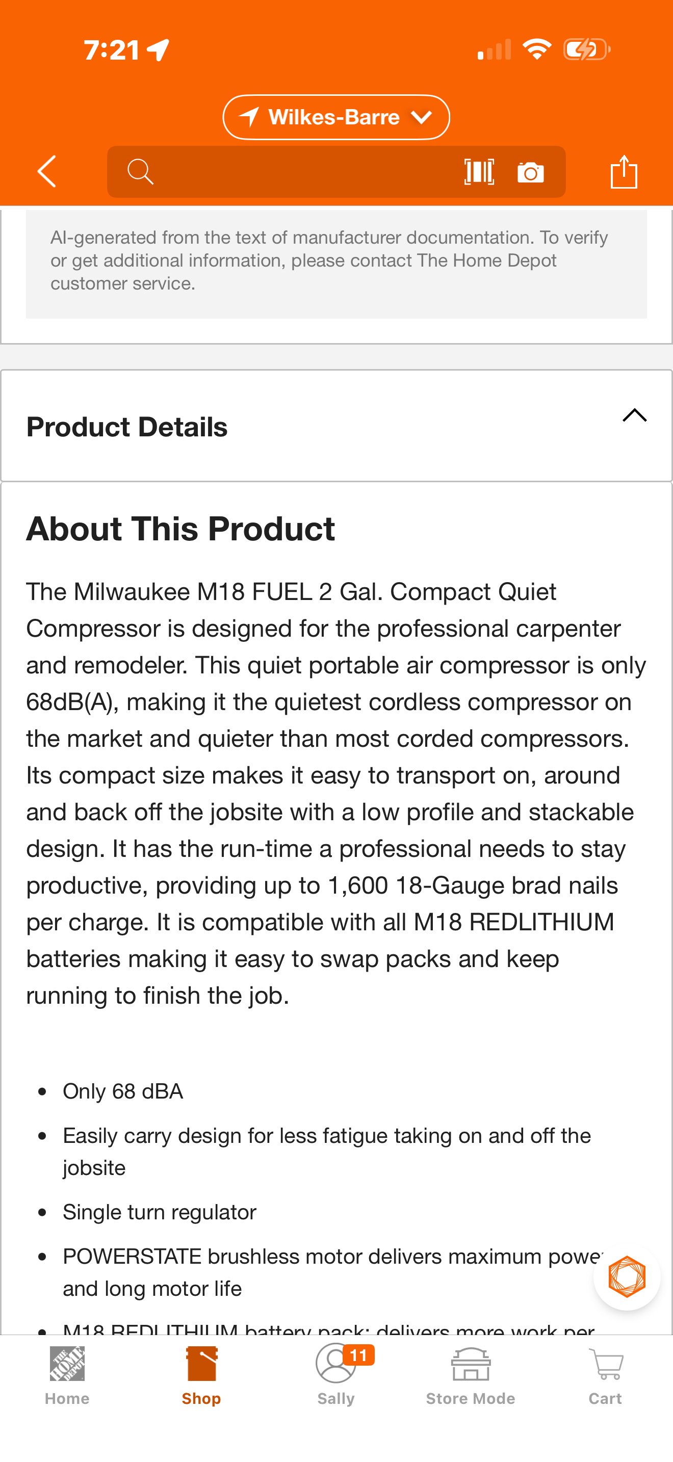 Milwaukee
M18 FUEL 18-Volt Lithium-Ion Brushless Cordless 2 Gal. Electric Compact Quiet Compressor (Tool-Only)