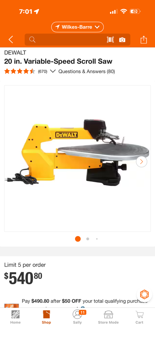 Dewalt 20 in. Variable Speed Scroll Saw